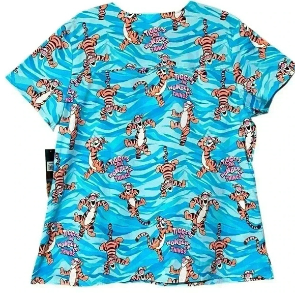 Cherokee x Disney Wonderful Tiggers Scrub Top Women 2XL Blue Winnie the Pooh NWT - Picture 4 of 9